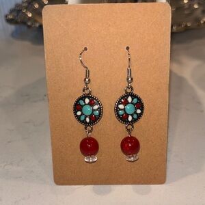 Bohemian Silver and Red Beaded Earrings